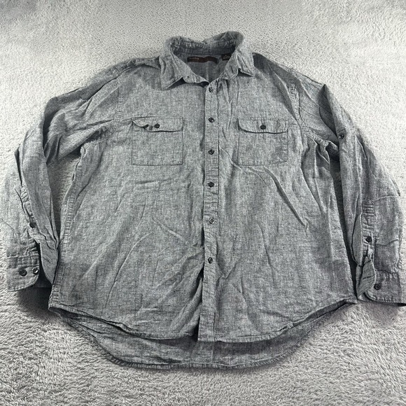 Perry Ellis Linen Blend Shirt Mens XL‎ Gray Button Up Long Sleeve Lightweight - Picture 1 of 9